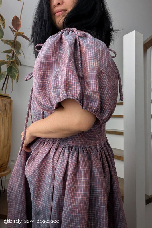 Heirloom Grid | Wine Shimmer | 100% Linen fabric