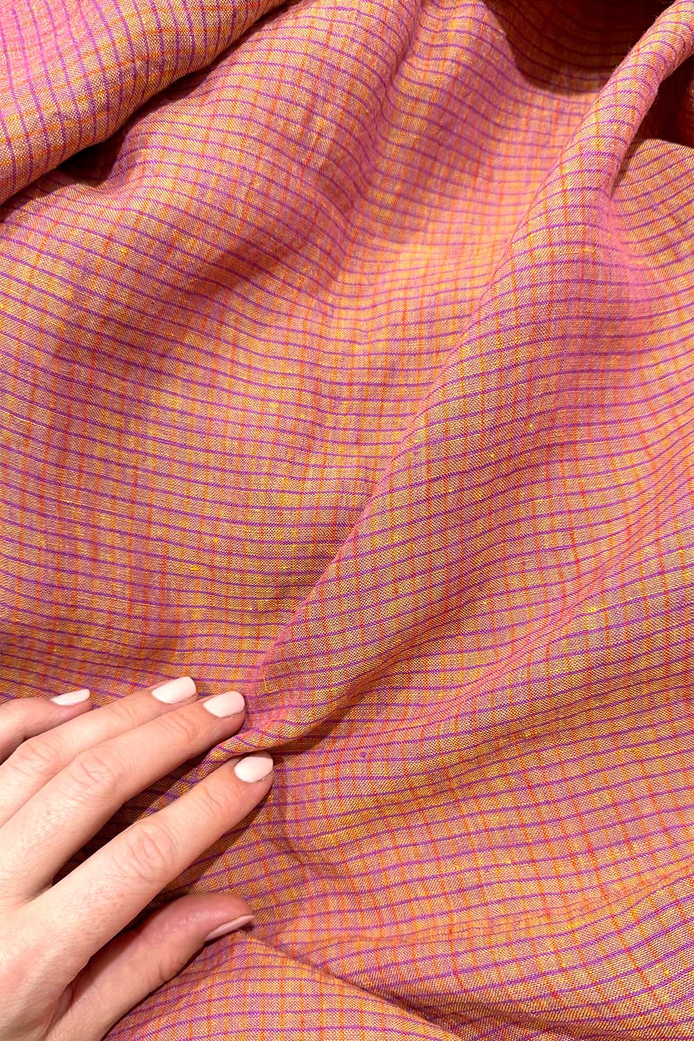 Heirloom Grid | Berry Shimmer | 100% Linen Fabric