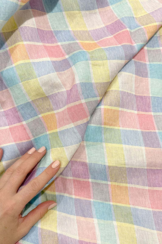 Picnic Plaid | Rainbow Sherbet | 100% Linen fabric