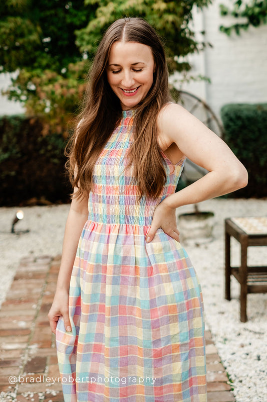 Picnic Plaid | Rainbow Sherbet | 100% Linen fabric
