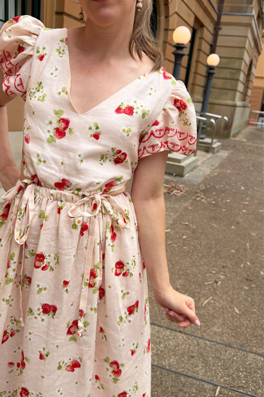 Strawberry Picnic | Pink Buttercream | 100% Linen fabric