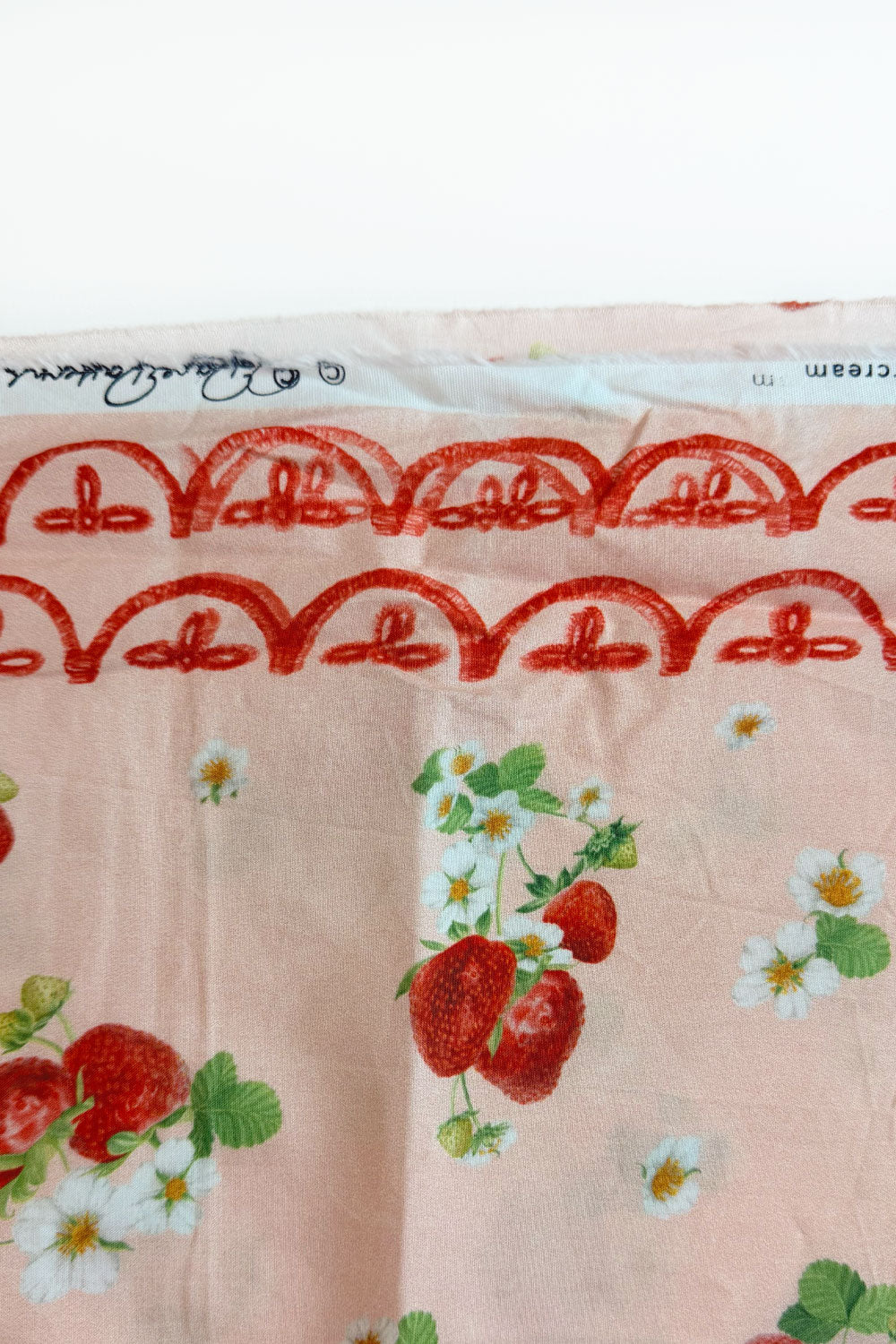REMNANT 110cm Strawberry Picnic Pink Buttercream | Cotton Percale