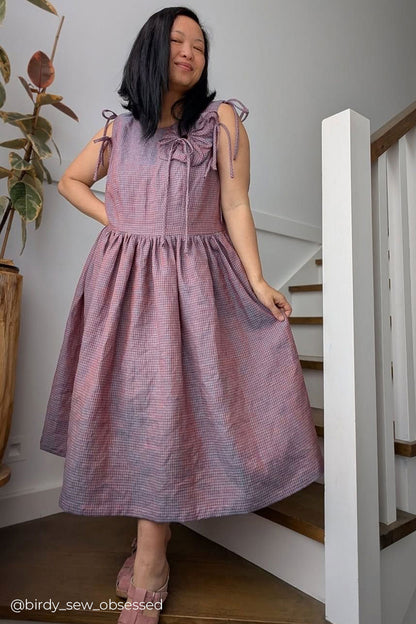 Heirloom Grid | Wine Shimmer | 100% Linen fabric