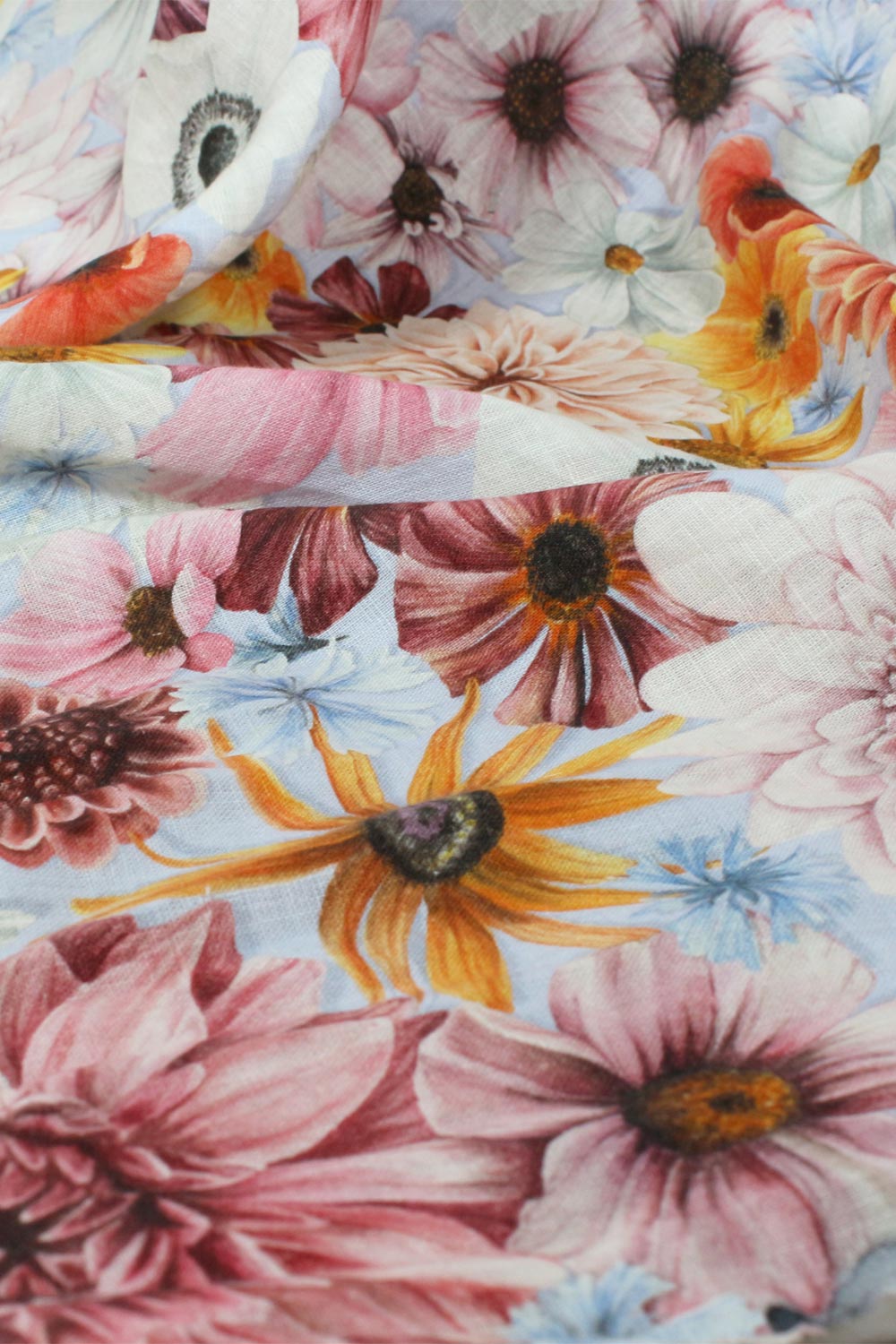 Close-up of a fabric with colorful floral pattern