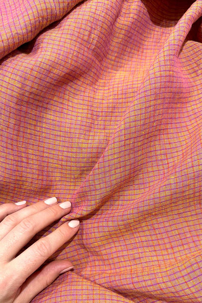 Heirloom Grid | Berry Shimmer | 100% Linen Fabric