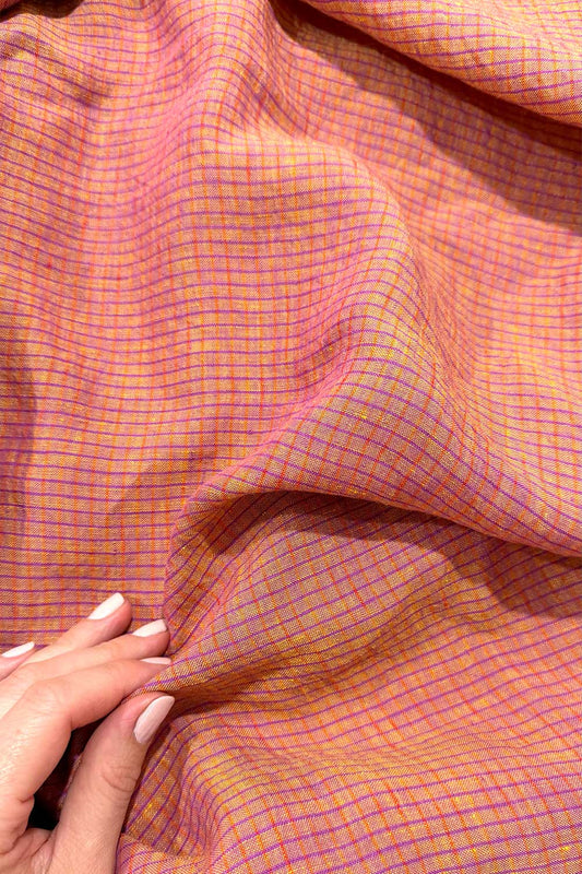 Heirloom Grid | Berry Shimmer | 100% Linen Fabric
