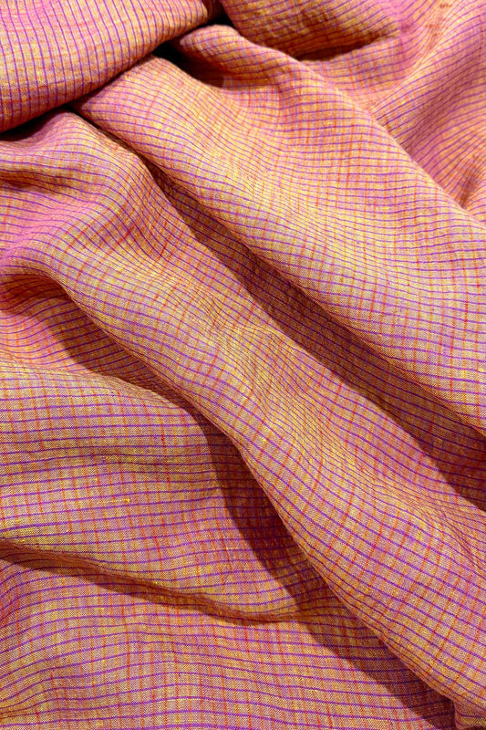 Heirloom Grid | Berry Shimmer | 100% Linen Fabric