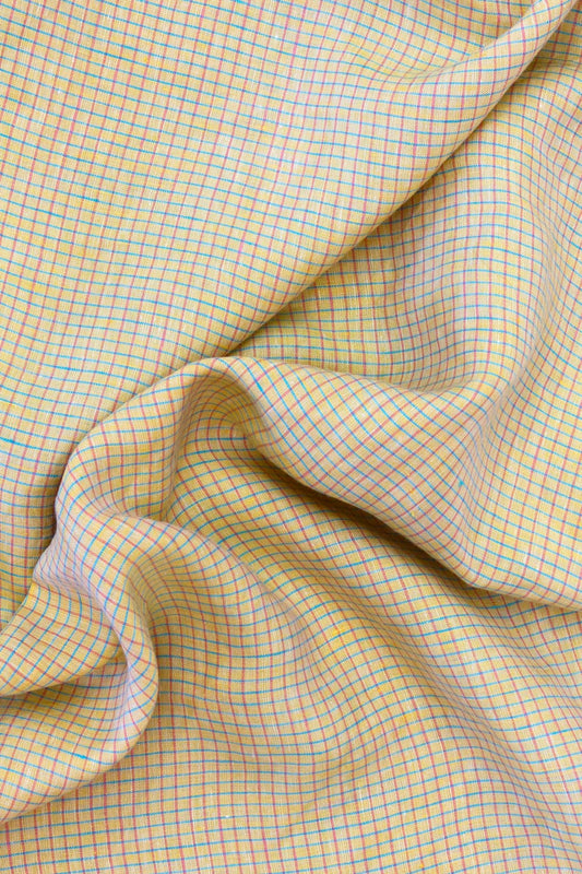 Heirloom Grid | Butter | 100% Linen fabric