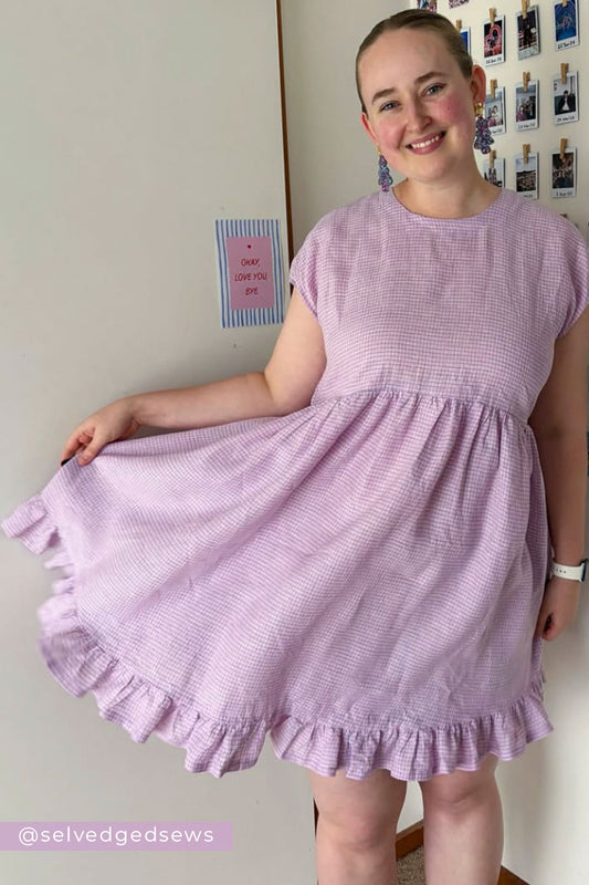 Heirloom Grid | Lilac Lemon | 100% Linen fabric