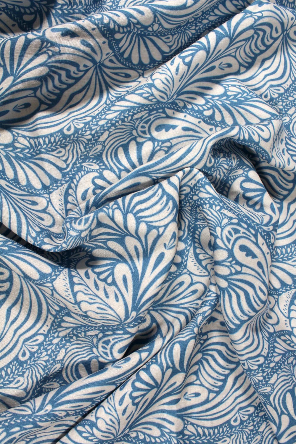 Close-up of blue and white patterned fabric