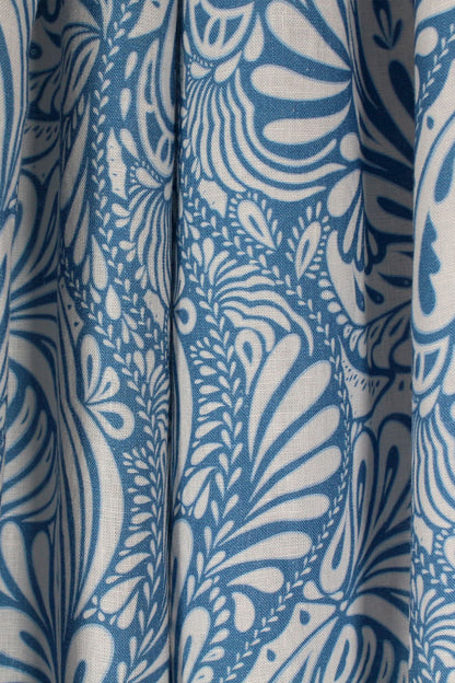 Close-up of blue and white patterned fabric