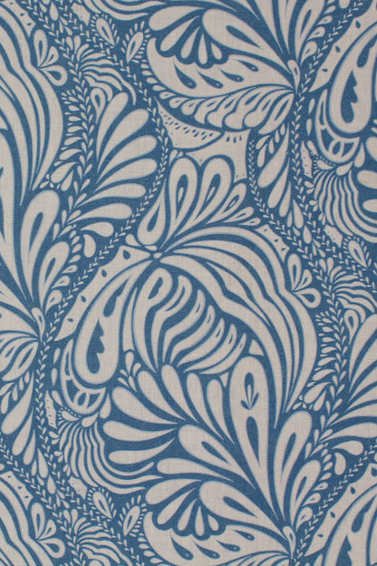 Blue and white floral patterned fabric