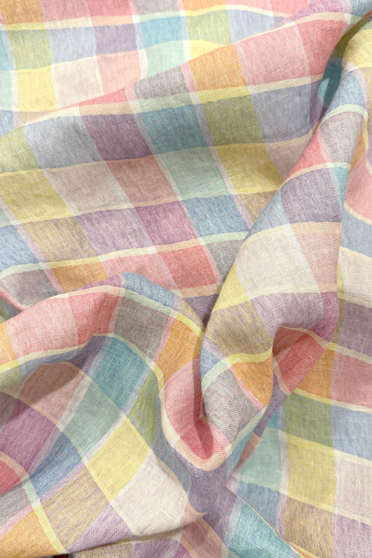 Picnic Plaid | Rainbow Sherbet | 100% Linen fabric