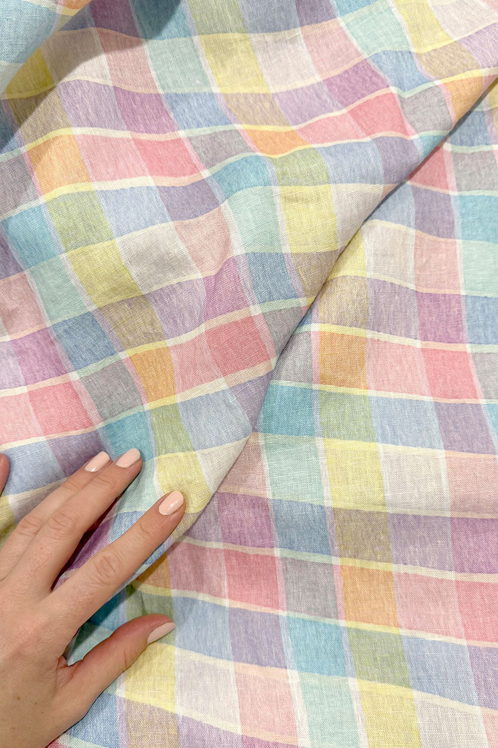 Picnic Plaid | Rainbow Sherbet | 100% Linen fabric