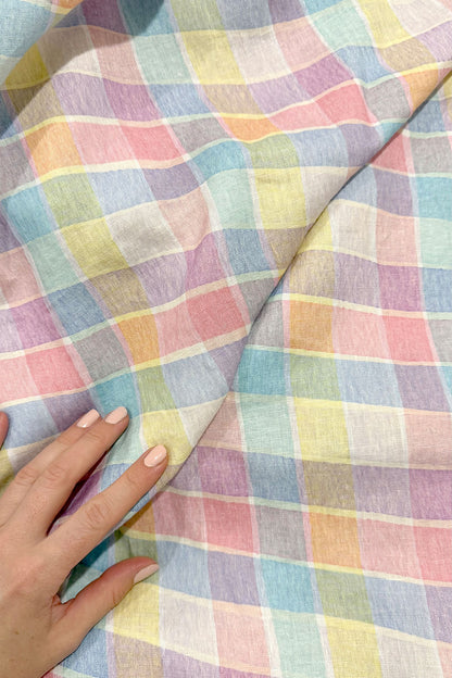 Picnic Plaid | Rainbow Sherbet | 100% Linen fabric