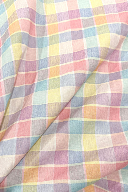 Picnic Plaid | Rainbow Sherbet | 100% Linen fabric