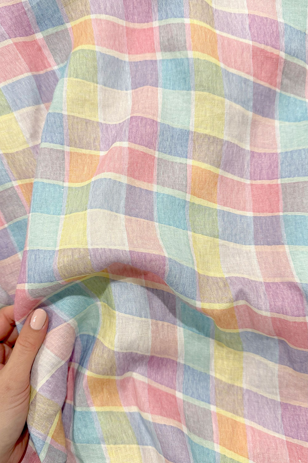 Picnic Plaid | Rainbow Sherbet | 100% Linen fabric