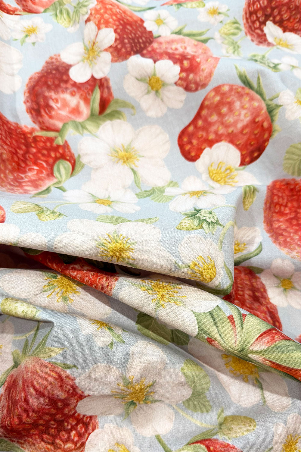 PRE-SALE Strawberry Fields | Sky Blue | 100% Cotton Percale Fabric