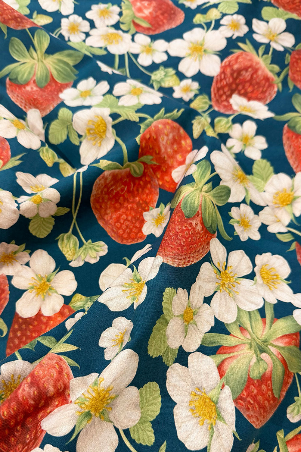 PRE-SALE Strawberry Fields | Teal | 100% Cotton Percale Fabric