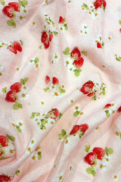 Strawberry Picnic | Pink Buttercream | 100% Linen fabric