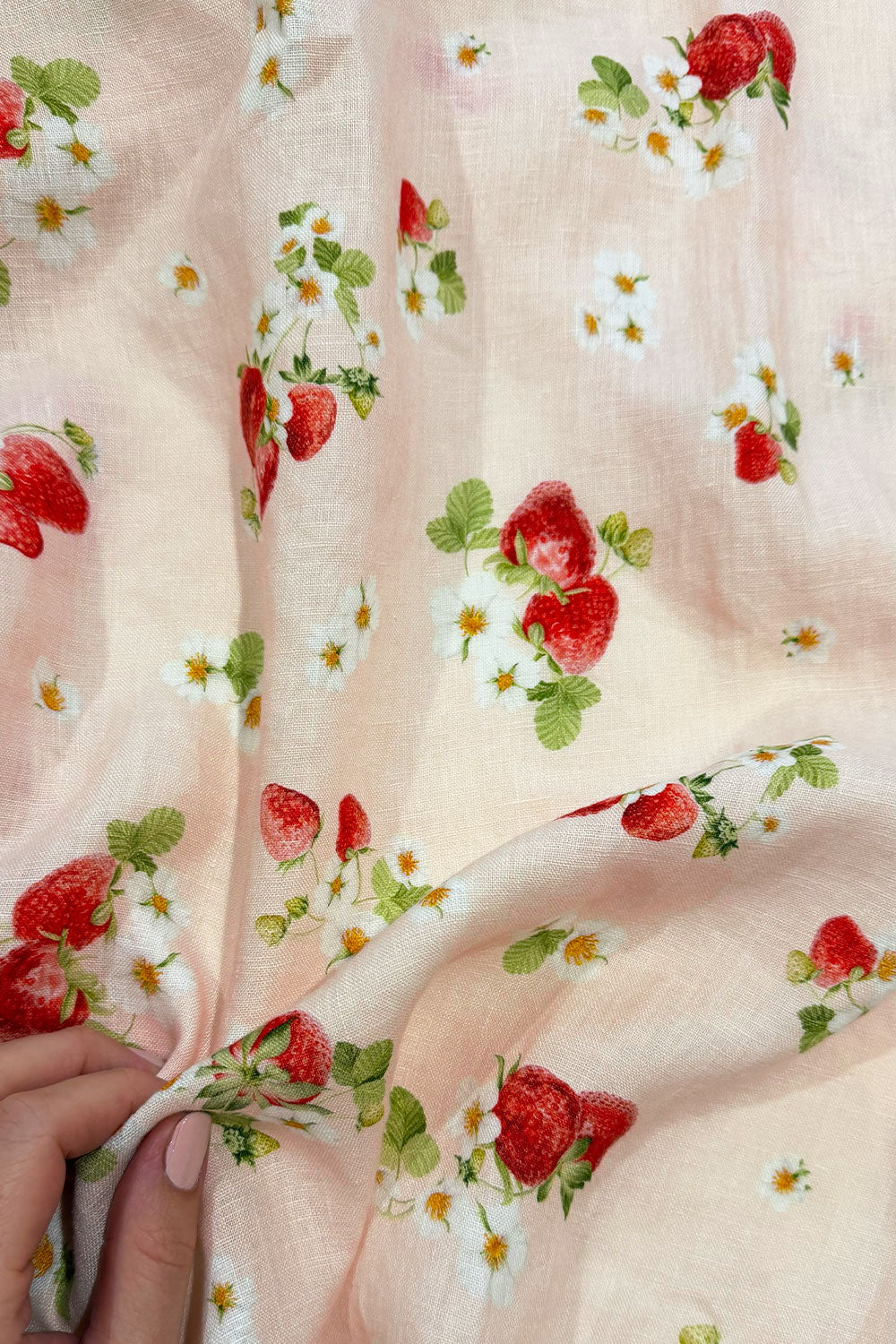 Strawberry Picnic | Pink Buttercream | 100% Linen fabric