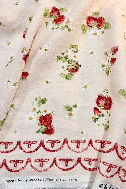 Strawberry Picnic | Pink Buttercream | 100% Linen fabric