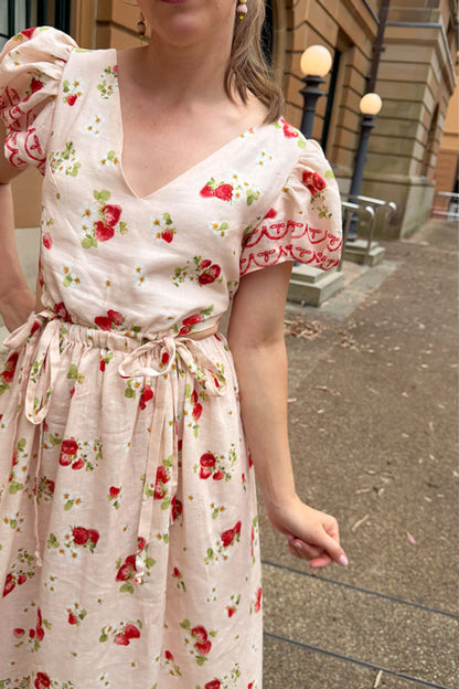 Strawberry Picnic | Pink Buttercream | 100% Linen fabric