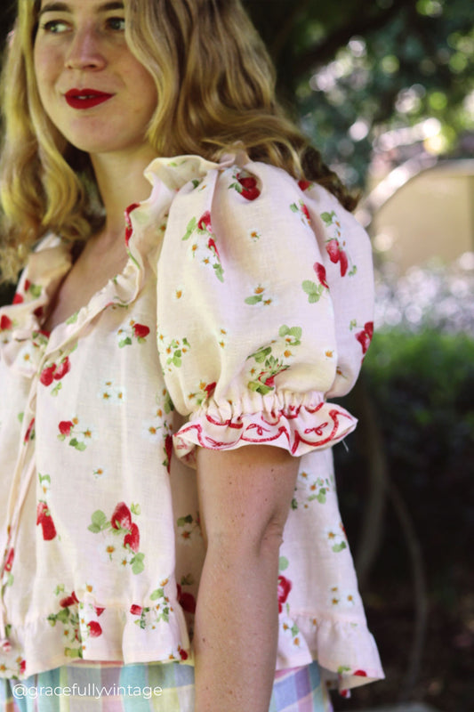 Strawberry Picnic | Pink Buttercream | 100% Linen fabric