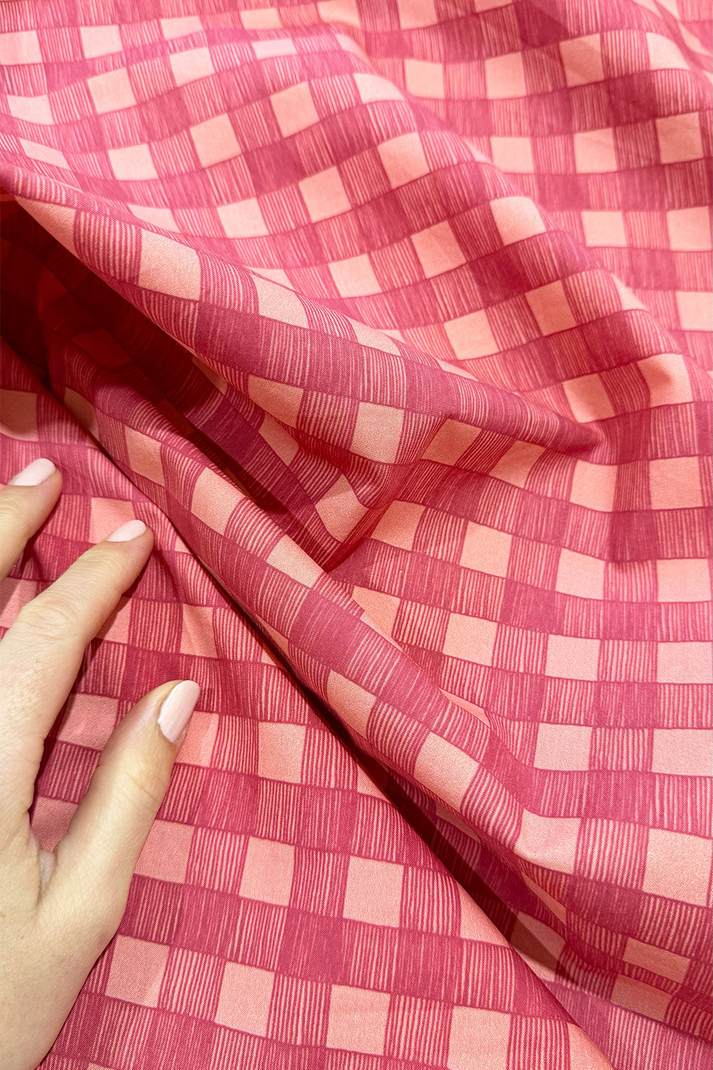 Studio Gingham | Berry Cream | 100% Cotton Percale Fabric