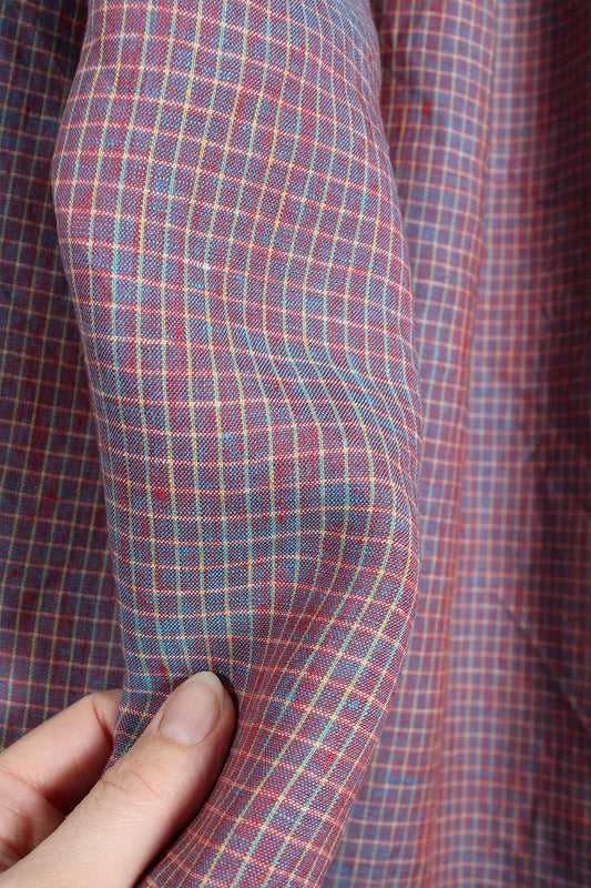 REMNANT 2M | Heirloom Grid Wine Shimmer | Woven Linen