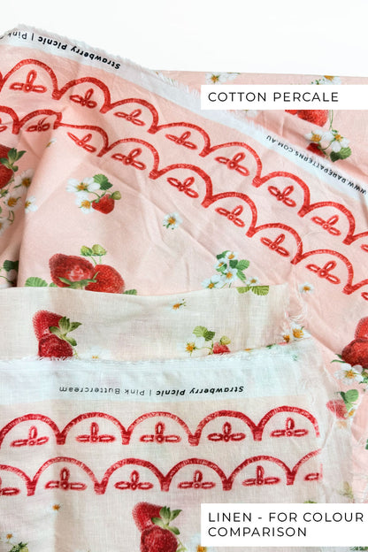 REMNANT 110cm Strawberry Picnic Pink Buttercream | Cotton Percale