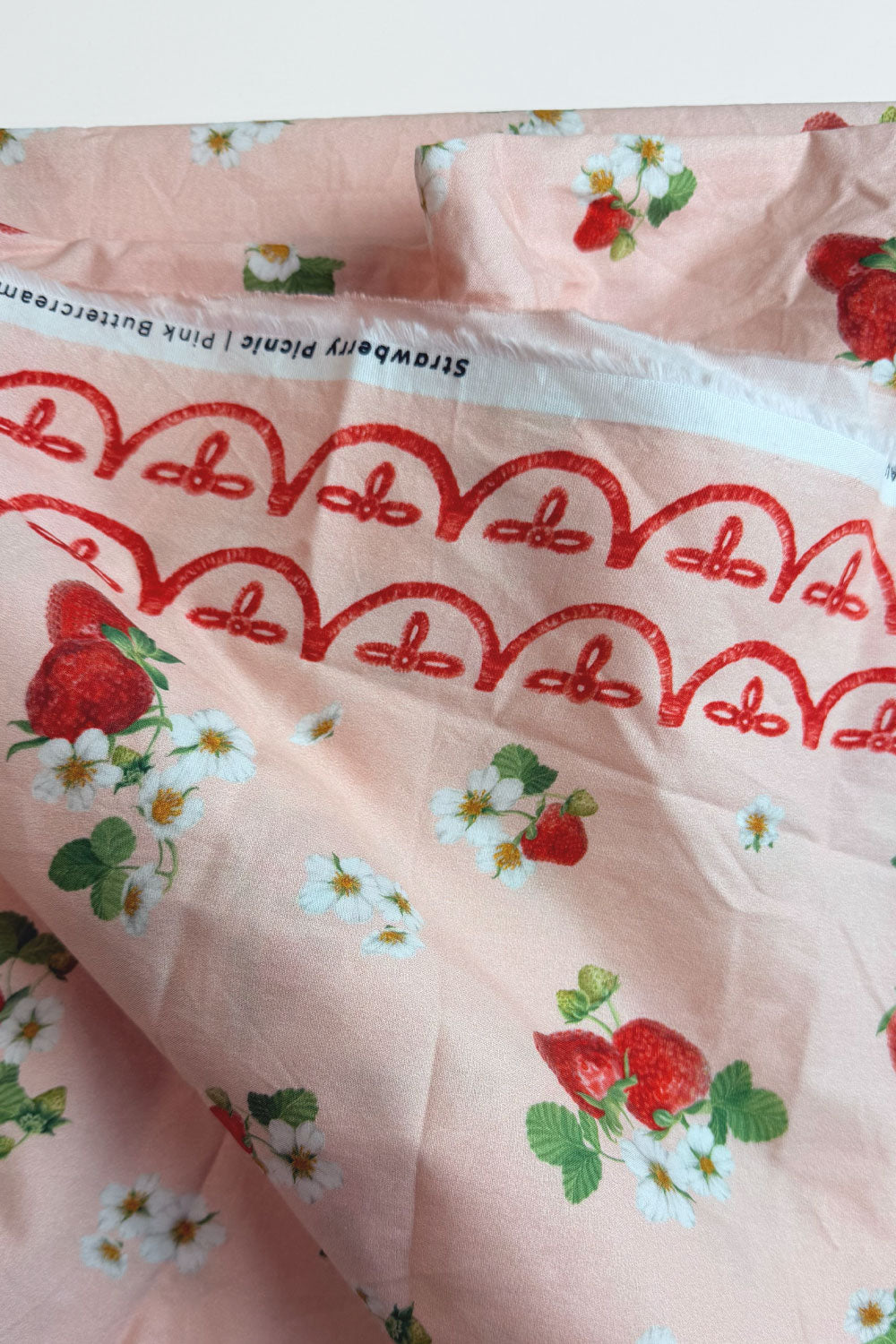 REMNANT 110cm Strawberry Picnic Pink Buttercream | Cotton Percale