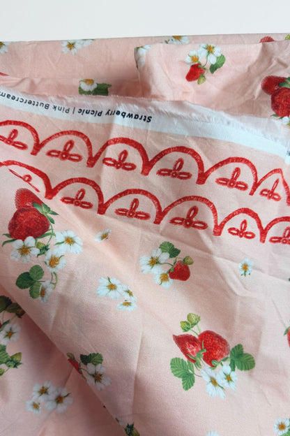 REMNANT 110cm Strawberry Picnic Pink Buttercream | Cotton Percale